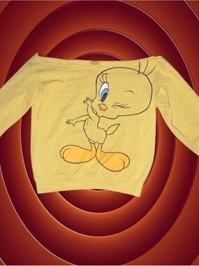 Off-the-Shoulder Yellow Tweety Graphic Sweater